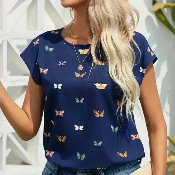 Tops - Navy Butterfly Blouse Size 12